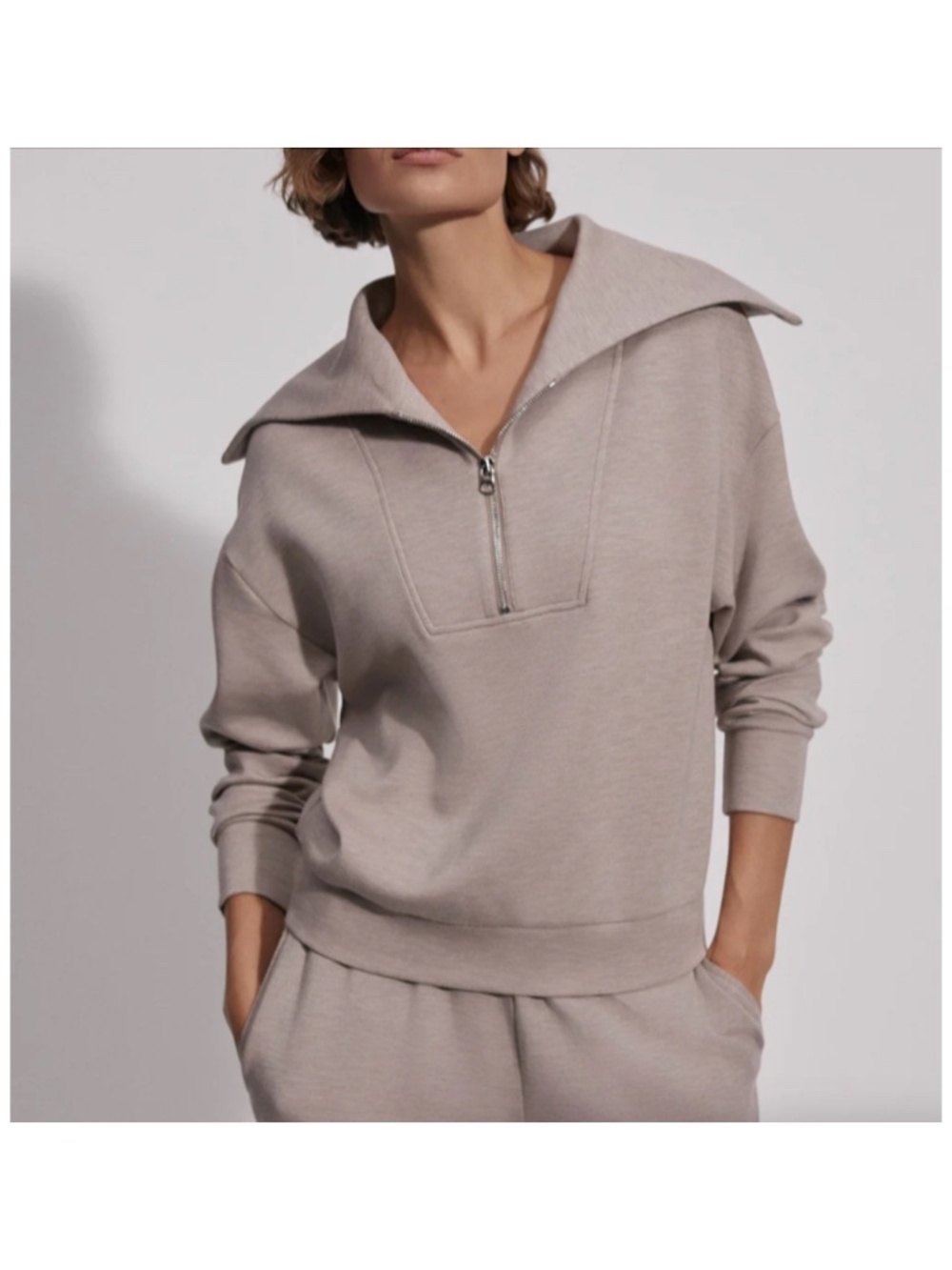 Varley Yates Half-Zip Sweatshirt Doublesoft Taupe Marl Women’s Size Large NWOT